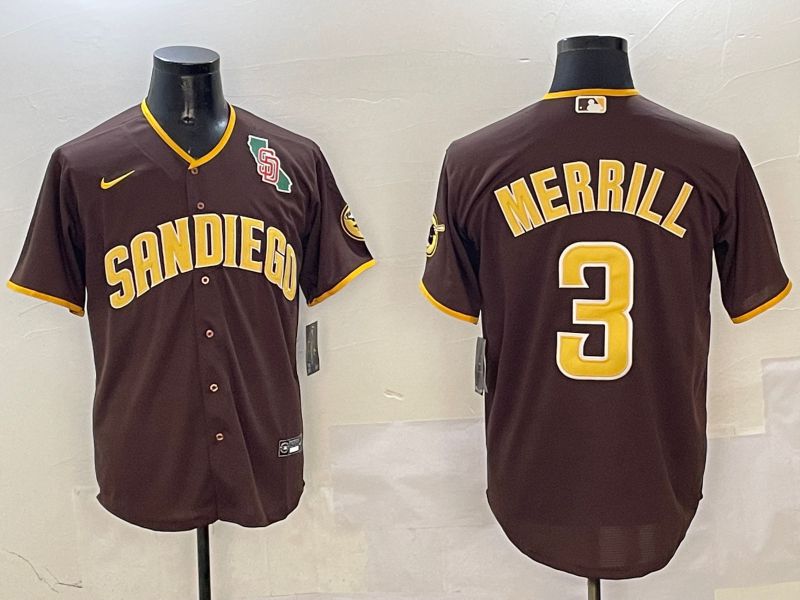 Men San Diego Padres 3 Merrill Brown Game 2025 Nike MLB Jersey style 2